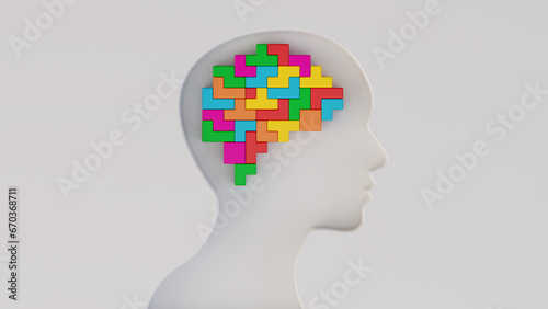 Human head with organized block brain shape
