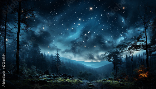 Mysterious night sky illuminates tranquil snowy mountain landscape generated by AI © Jemastock