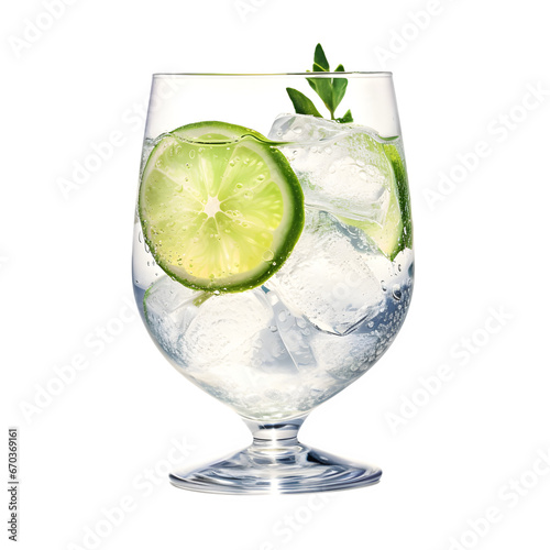 Gin tonic with sliced lime in glass isolated on transparent background Generative AI