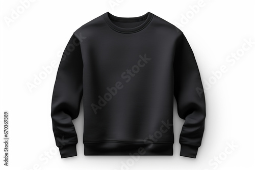 A black sweatshirt with a long sleeve on a white background