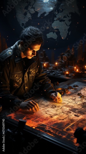 Wallpaper of a Strategy Game Commander Planning Tactical Moves on a Battlefield, Generative AI