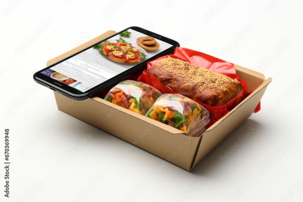 Smartphone displaying a food delivery app with a minimalistic interface and an Order Now button, Generative AI Smartphone displaying a food delivery app with a minimalistic interface and an Order Now button, Generative AI