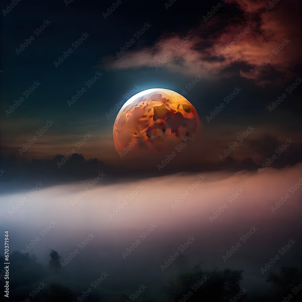 explosive-lunar-eclipse-mysterious-dreamy-clouds-fog-generative ai