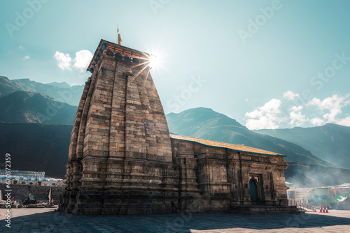 Side view of Kedarnath temple in India photo