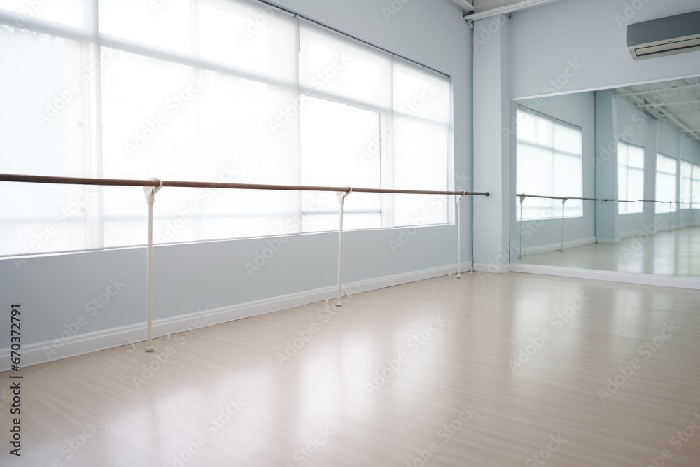 an unoccupied ballet barre in a dance studio - obrazy, fototapety, plakaty 