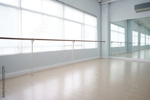 an unoccupied ballet barre in a dance studio photo