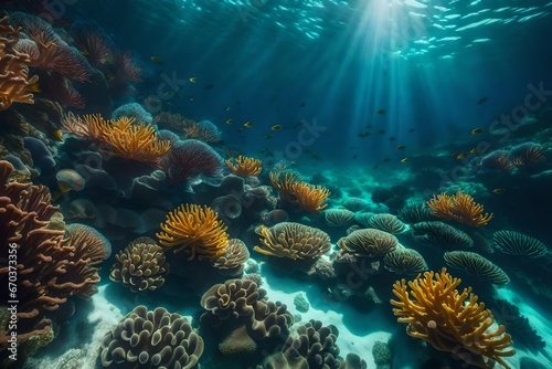 coral reef with fish and sea