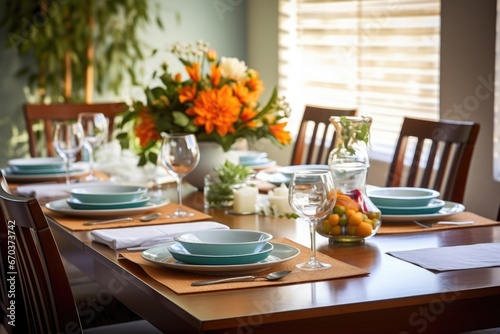 a dining table set for a family meal