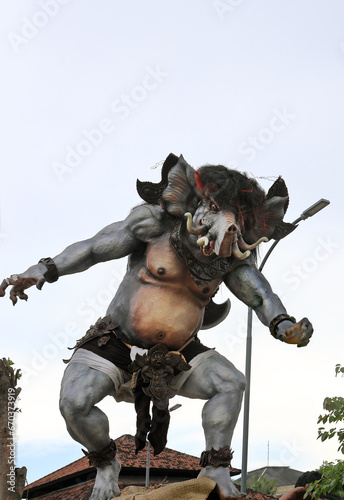  A large bamboo and other material sculpture, statue of a huge Ogoh-Ogoh figure in Bali, after the Nyepi day in Bali. It is the symbol of kind of demon. © Ibolya