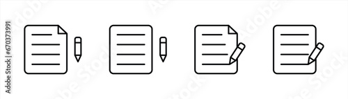 writing paper icon set. document with pen & paper clipboard icon. vector illustration