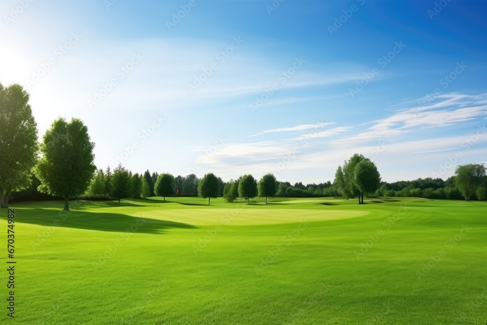 wide angle of manicured golf course landscape