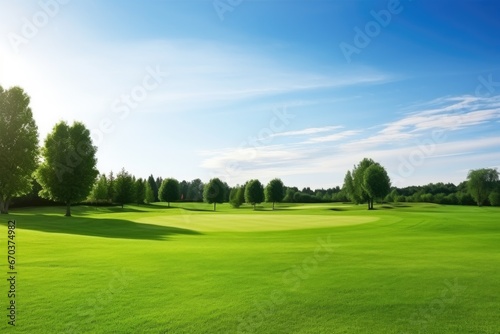 wide angle of manicured golf course landscape © Natalia