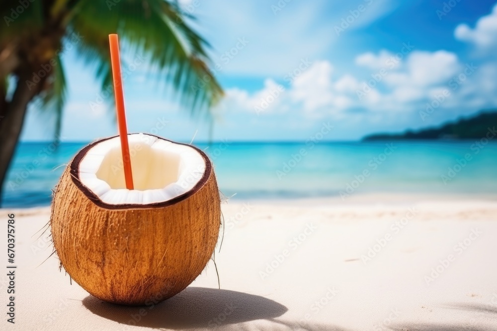 custom made wallpaper toronto digitalfresh coconut with a straw on a beach