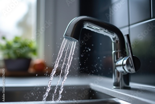 low-flow kitchen faucet with droplets falling photo