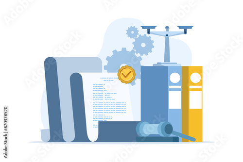 Law and justice scene concept. lawyer consultant client, judge knocks with wooden gavel. Legal advice concept and consultation. Consideration. Flat vector illustration for banners and websites.