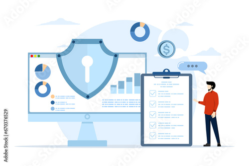 database security concept, data center, programming, engineer, technology, data transmission scheme, secure connection. server rooms, data centers, and databases. safe and secure flat vector.