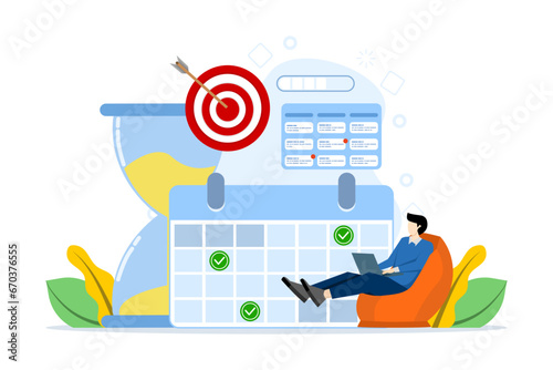 Time management concepts regarding schedules, deadlines, planners, planning and organizing, scheduling appointments on a calendar, marking tasks in a list and organizing office workflow.