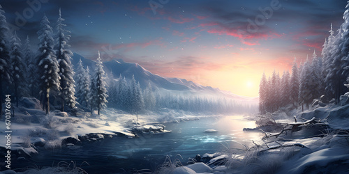 Frosty Creative winter landscape tree,,Snow-Covered Tree in a Creative Winter Scene