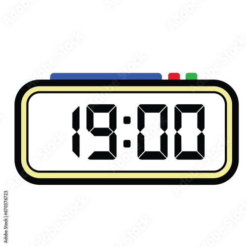 Digital Clock Time at 19:00, Time Illustration 24 Hours Format
