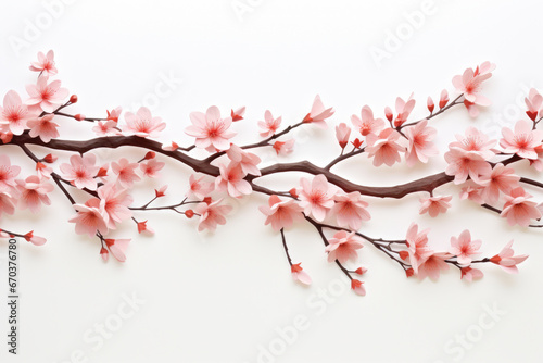 Close-up view of branch from cherry tree, showing its beautiful pink flowers. This image can be used to enhance any nature-themed project or to add touch of elegance to floral designs.