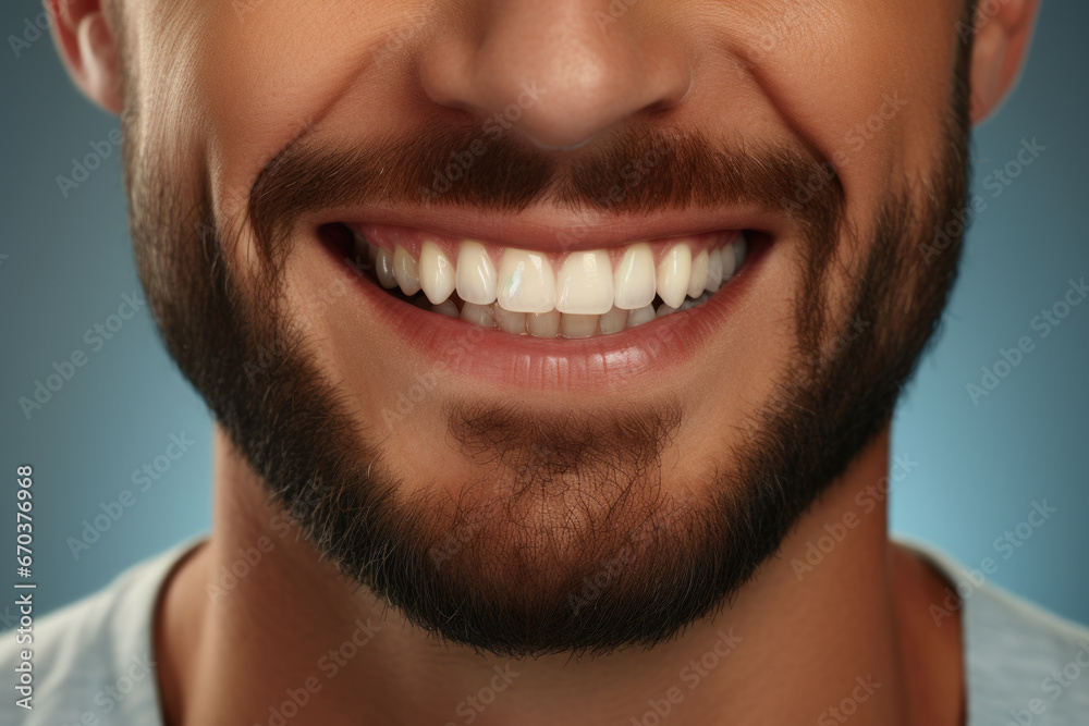 Close-up photograph of man with beard wearing smile. This image can be used to depict happiness, positivity, or facial expressions. Close-up photograph of man with beard wearing smile. This image can be used to depict happiness, positivity, or facial expressions.