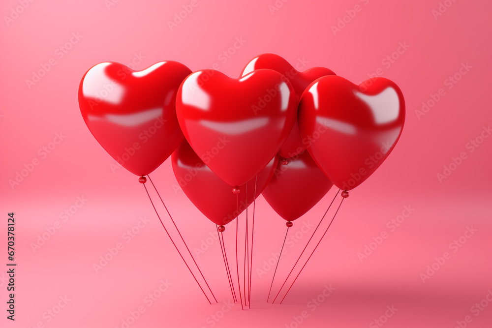 Colorful heart shaped balloons on yellow background 3D render Colorful heart shaped balloons on yellow background 3D render
