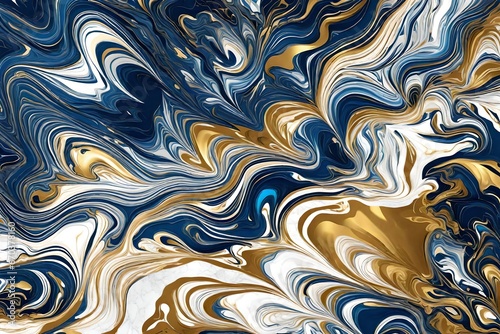 Abstract luxury marble background. Digital art marbling texture. Blue  gold and white colors.