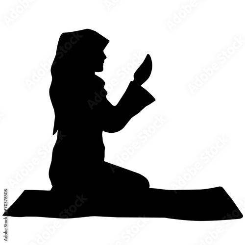 Woman muslim praying silhouette vector illustration. Woman with hijab praying icon for eid mubarak. Ramadan design graphic in muslim culture and islam religion
