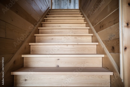 freshly wooden staircase with no railing
