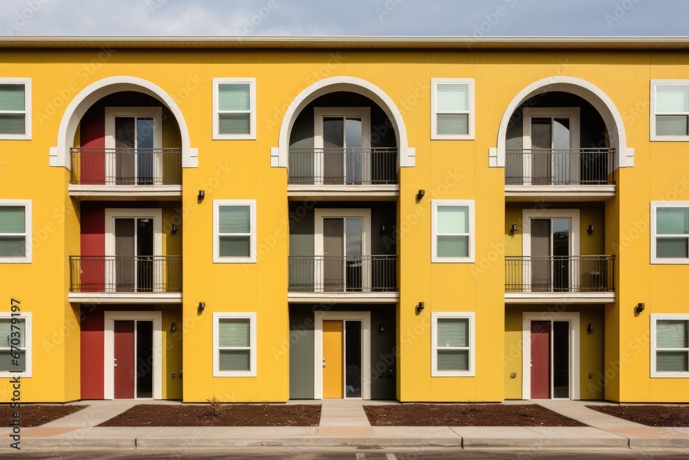 building facade of arched door-based affordable housing
