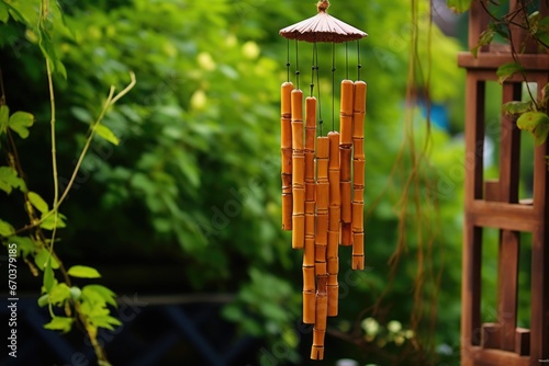 bamboo wind chimes hanging outside