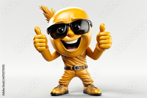 Playful yellow emoji hand making a rock 'n' roll gesture, representing excitement and enthusiasm, Generative AI