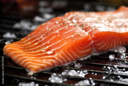 detailed view of salmon fillet with char marks and shiny glaze