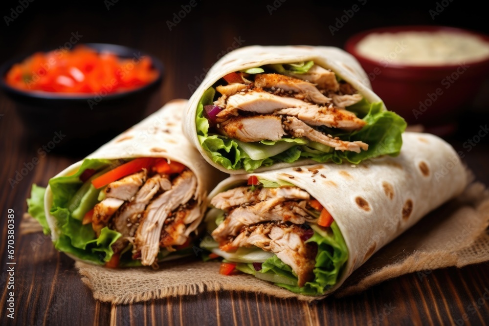 tasty bbq chicken wraps with salad