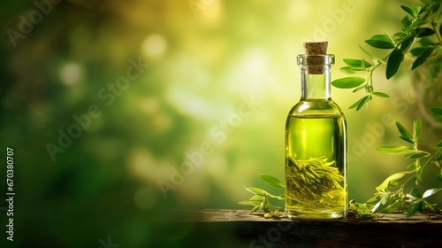 bottle of olive oil with herbs photo