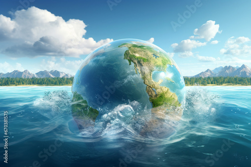 Earth globe with clouds, ocean and water 3d rendering © mady