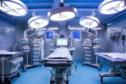 sterilized operation theater with surgical lighting setup photo