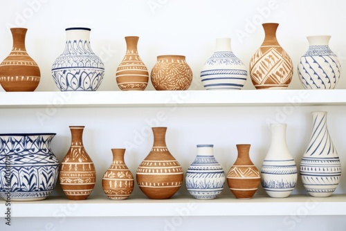 aegean greek pottery on a white shelf photo