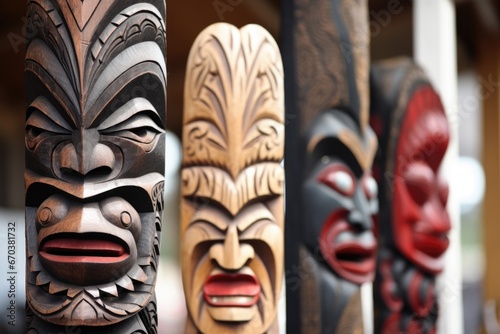 traditional maori carvings at a new zealand fair photo