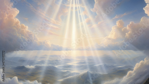 天から降り注ぐ祝福の光のイメージイラスト