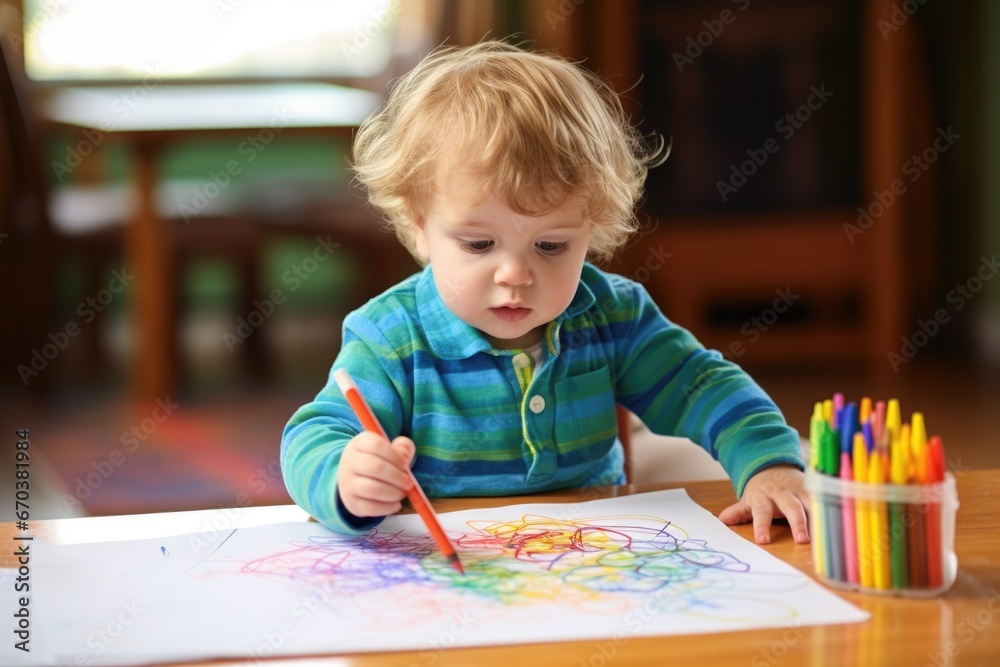 toddler doodling with crayons on paper toddler doodling with crayons on paper