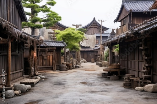 japanese samurai village movie set, showcasing traditional houses