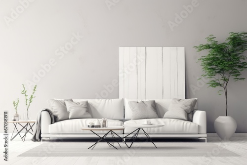 modern minimalist living room with monochromatic color theme photo