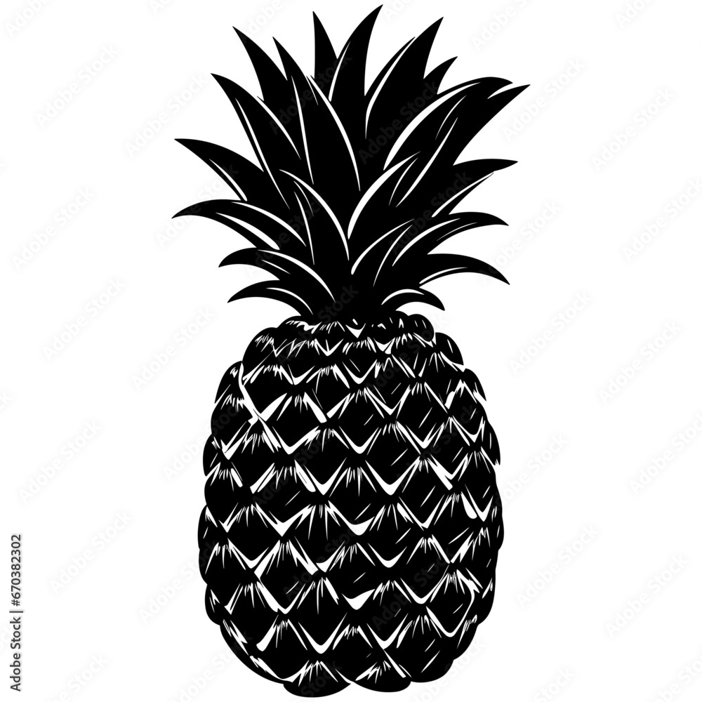 Obraz premium Pineapple vector illustration, Generative Ai.
