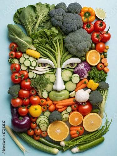 a human face composed of different types of vegetables. Generative Ai.