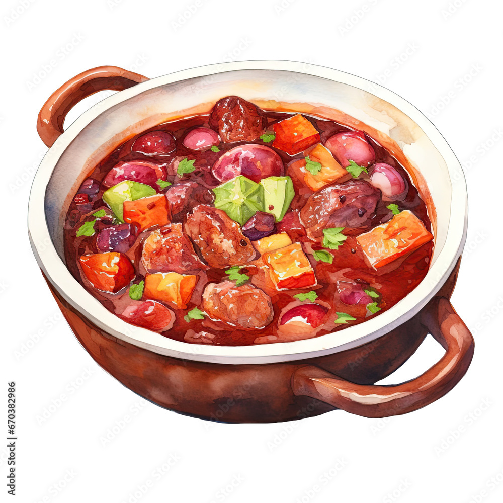 Soup watercolor clipart on transparent background. Generative AI illustration Soup watercolor clipart on transparent background. Generative AI illustration