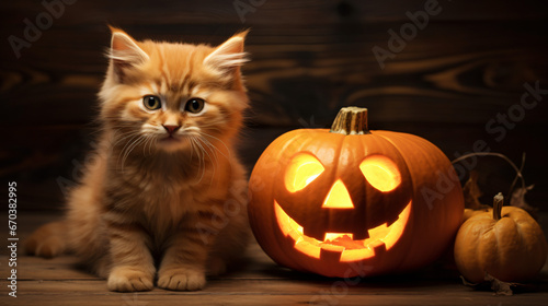 ginger kitten and halloween pumpkin © Anaya