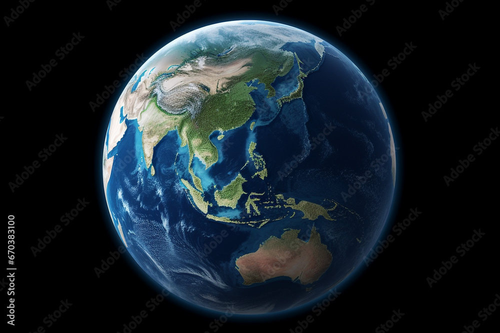 Earth globe with clouds, ocean and water 3d rendering