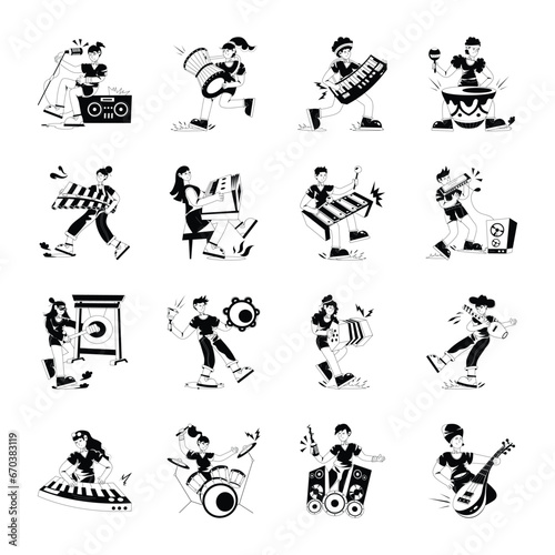 Collection of Instrument Players Glyph Illustrations 

