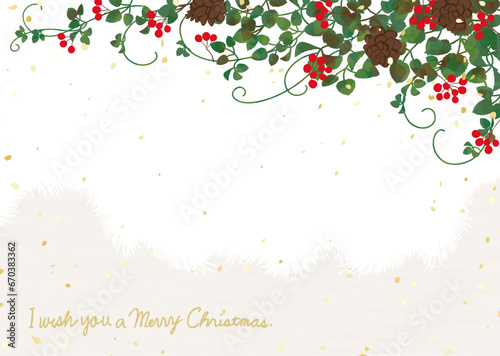 クリスマスの背景イラスト　植物とファー